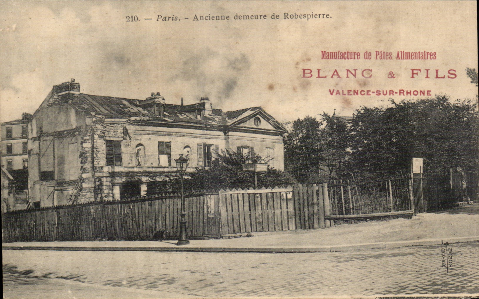 Paris 9 - Ancienne demeure de Robespierre - Blanc et Fils Manufacture de Pates Alimentaires - Valence - CPA