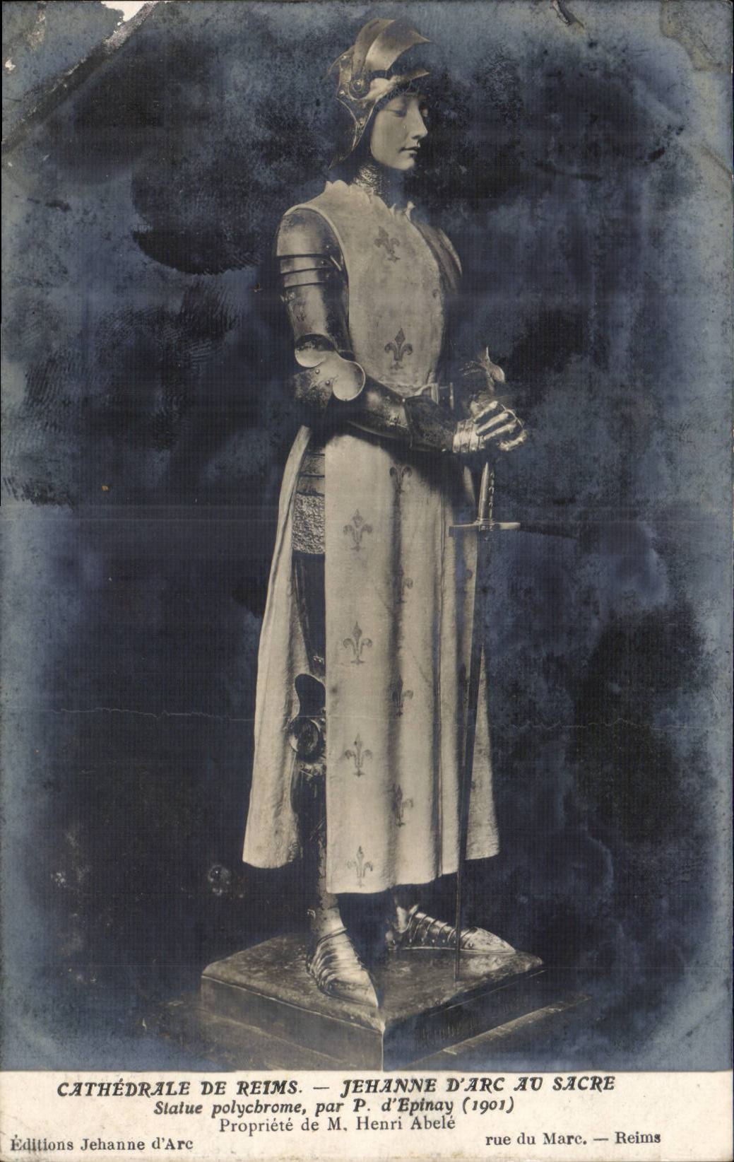 Reims - the Cathedral - Jeanne d' Arc of the sacring - Joan off Arc - Statue Polychrome 1901 - CPA