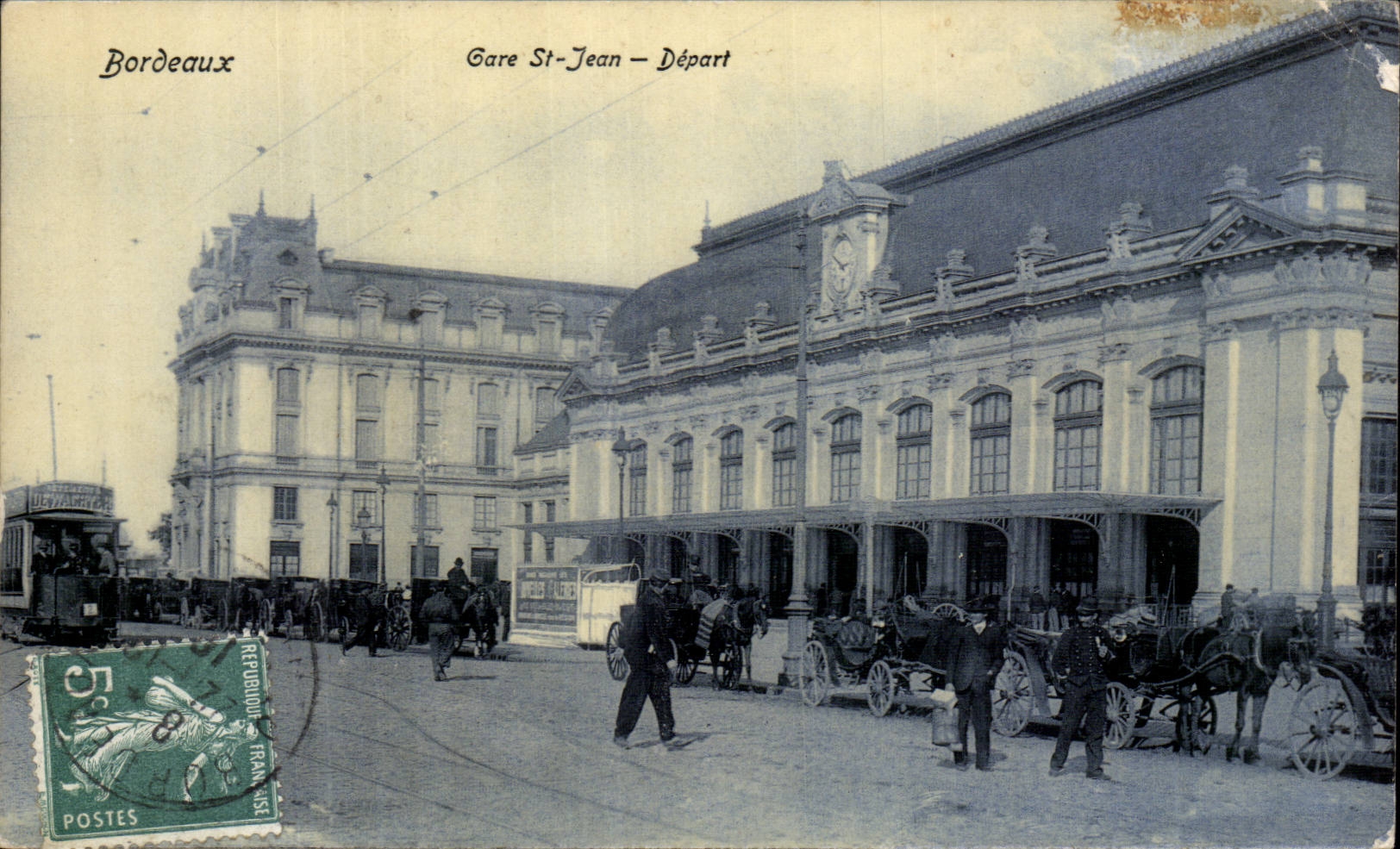 Bordeaux - Station St Jean Departure - Horse - Horse taxi line - CPA