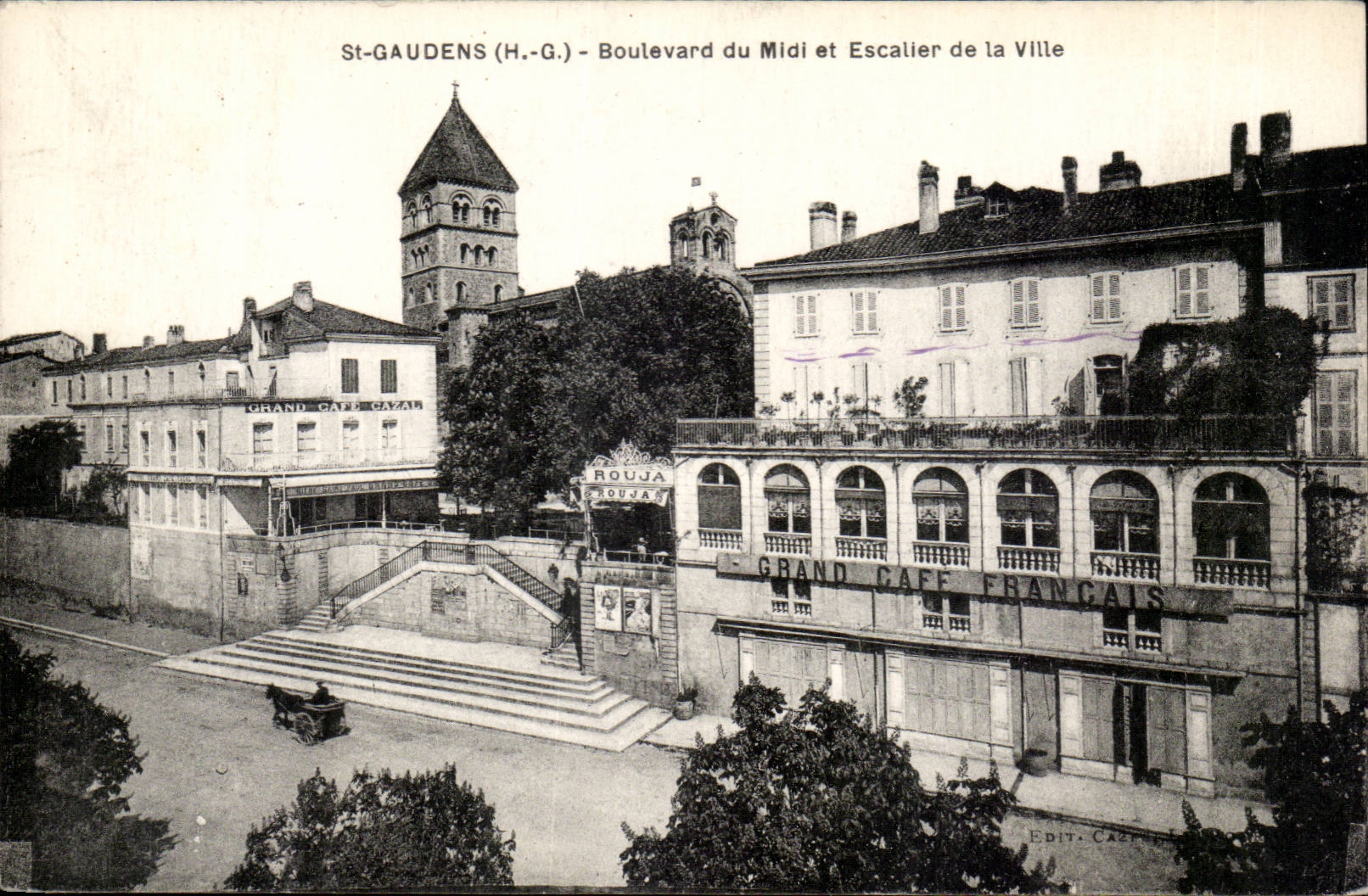 Saint Gaudens CPA Boulevard of the South and staircase of the city (Large French Coffee)
