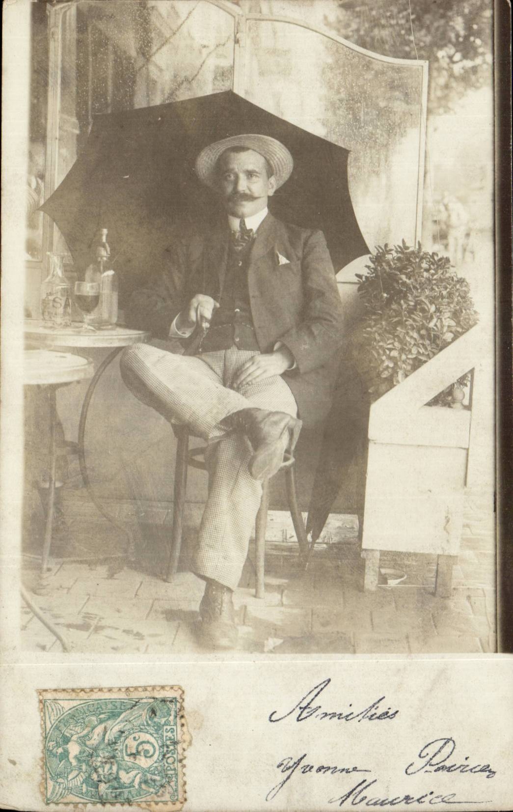 Real photo Homme Jeanne Poirier Gray Street has Aissel (folklore costume imagination)