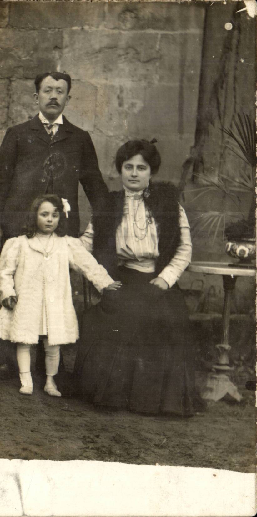 Real photo Couple and child (folklore costume)