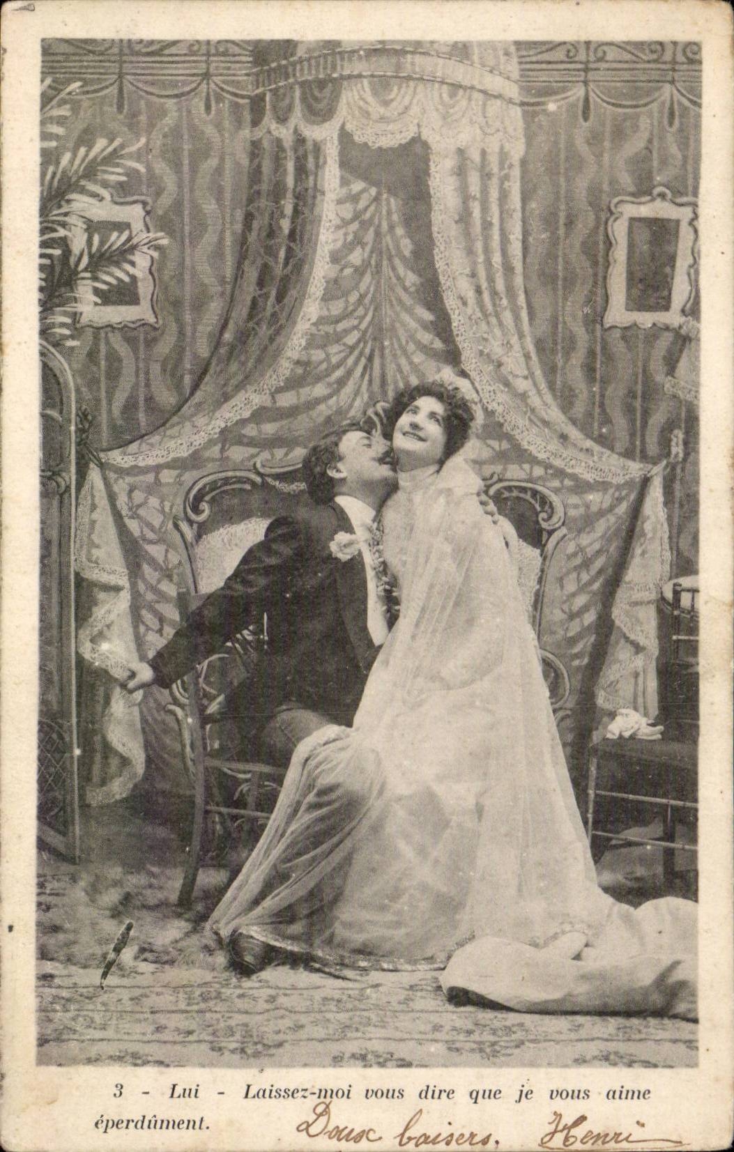 Fantaisie - Couple - Premier Jour Du Bonheur - Mariage - wedding - Laissez moi vous dire que je vous aime - CPA 