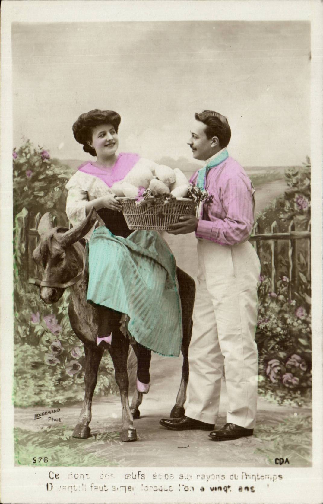 Fantaisie - Couple - Ane - Donkey - CPA 