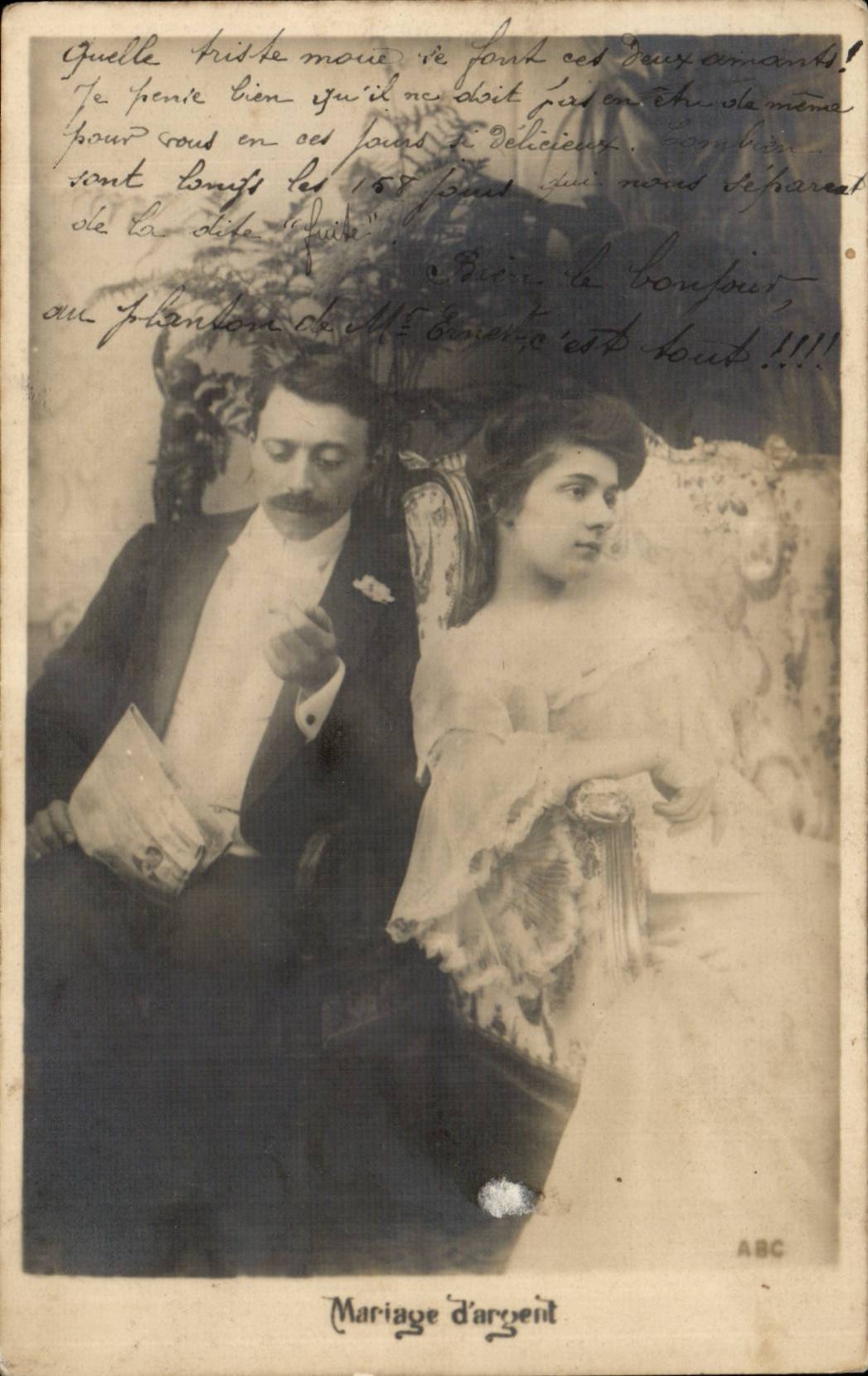 Fantaisie - Couple - Mariage d'argent - wedding - CPA 
