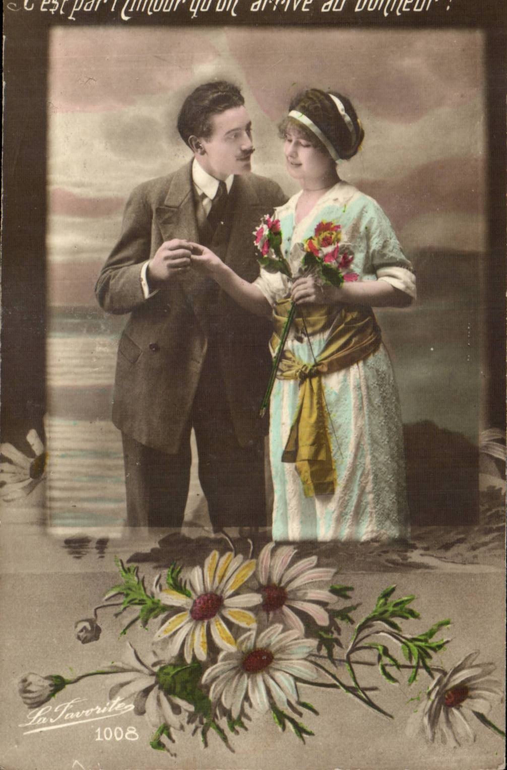 Fantaisie - Couple - C'est par l'Amour qu'on arrive au bonheur - CPA 