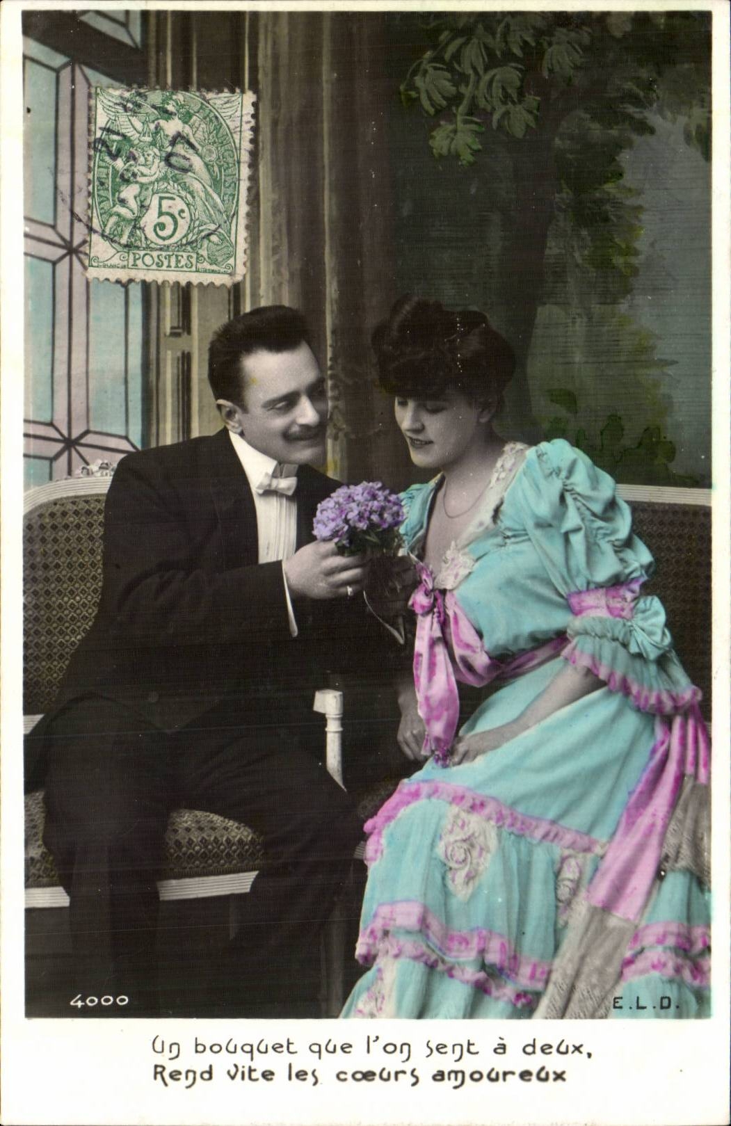 Phantasie - Paar - ein Blumenstrauss welches glaubt hat zwei bildet schnell das Herzen amoreux - CPA