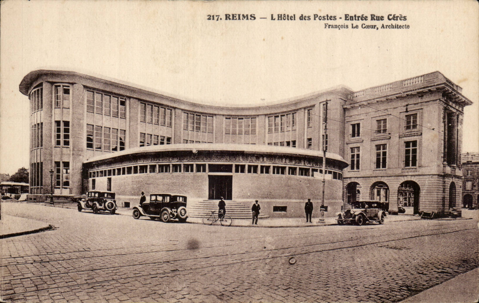Reims CPA Post office building Entrance Street Ceres