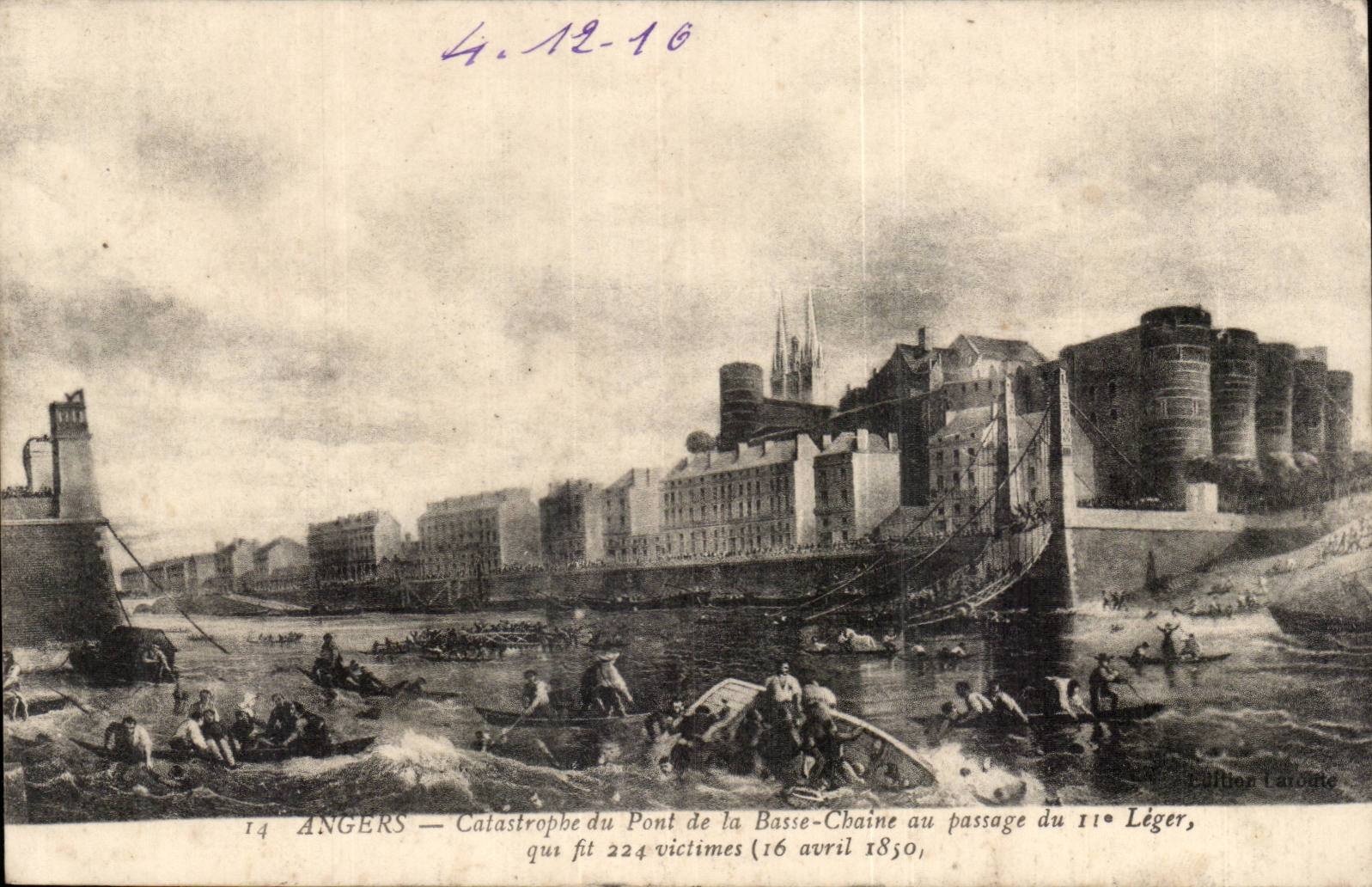 Angers CPA Catastrophe of the bridge of the Low Chain to the passage of the 11th Light one which made 224 victims