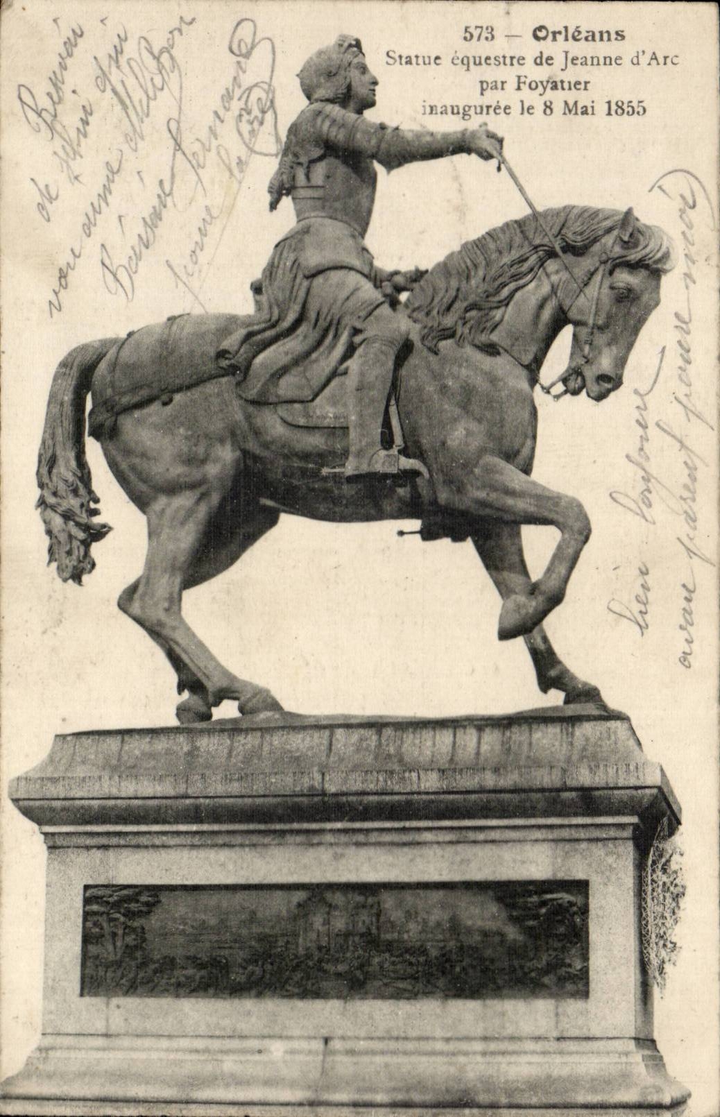 Orleans CPA Statue equestrian of Jeanne of arc by Foyatier (inauguree on May 8th 1855)