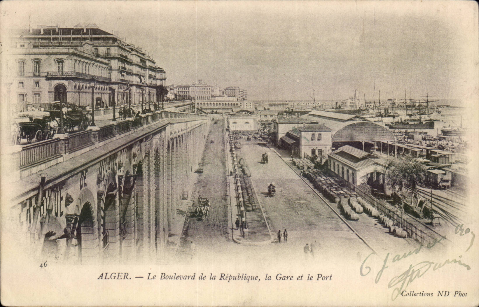 Algeria Algiers CPA the boulevard of the Republic Train station and the port
