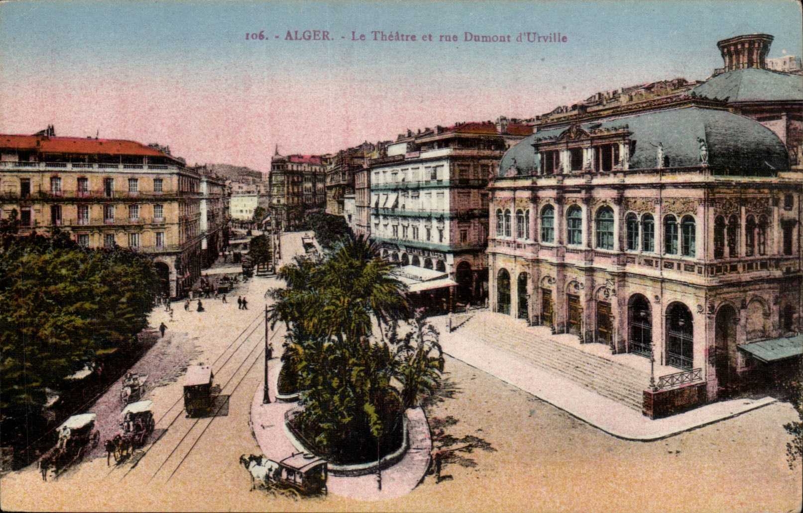 Algerien Algiers CPA das Theater und Strasse Dumont d URville