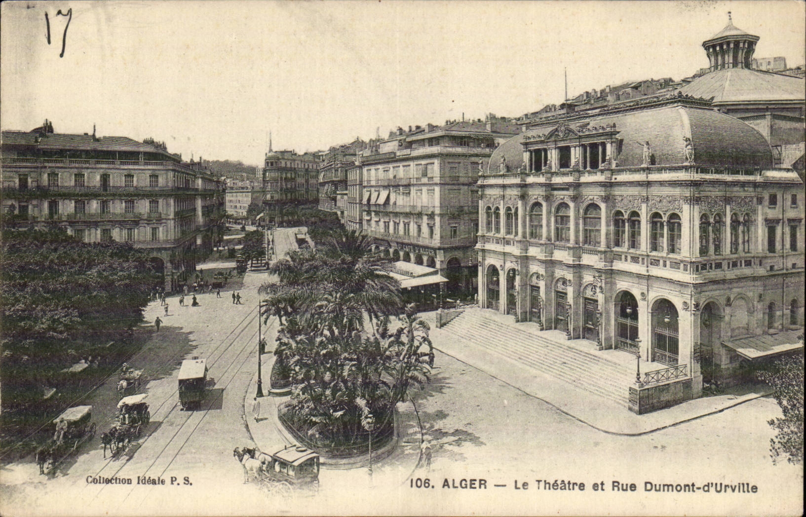 Algerien Algiers CPA das Theater und die Strasse Dumont D Urville