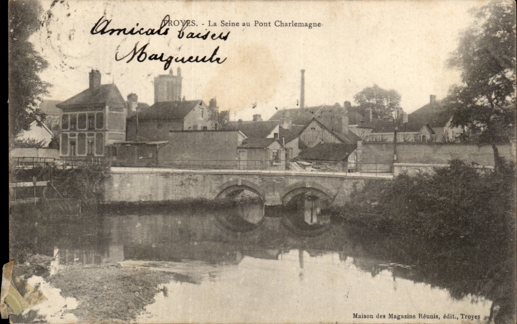 Troyes CPA the Seine with the Charlemagne bridge