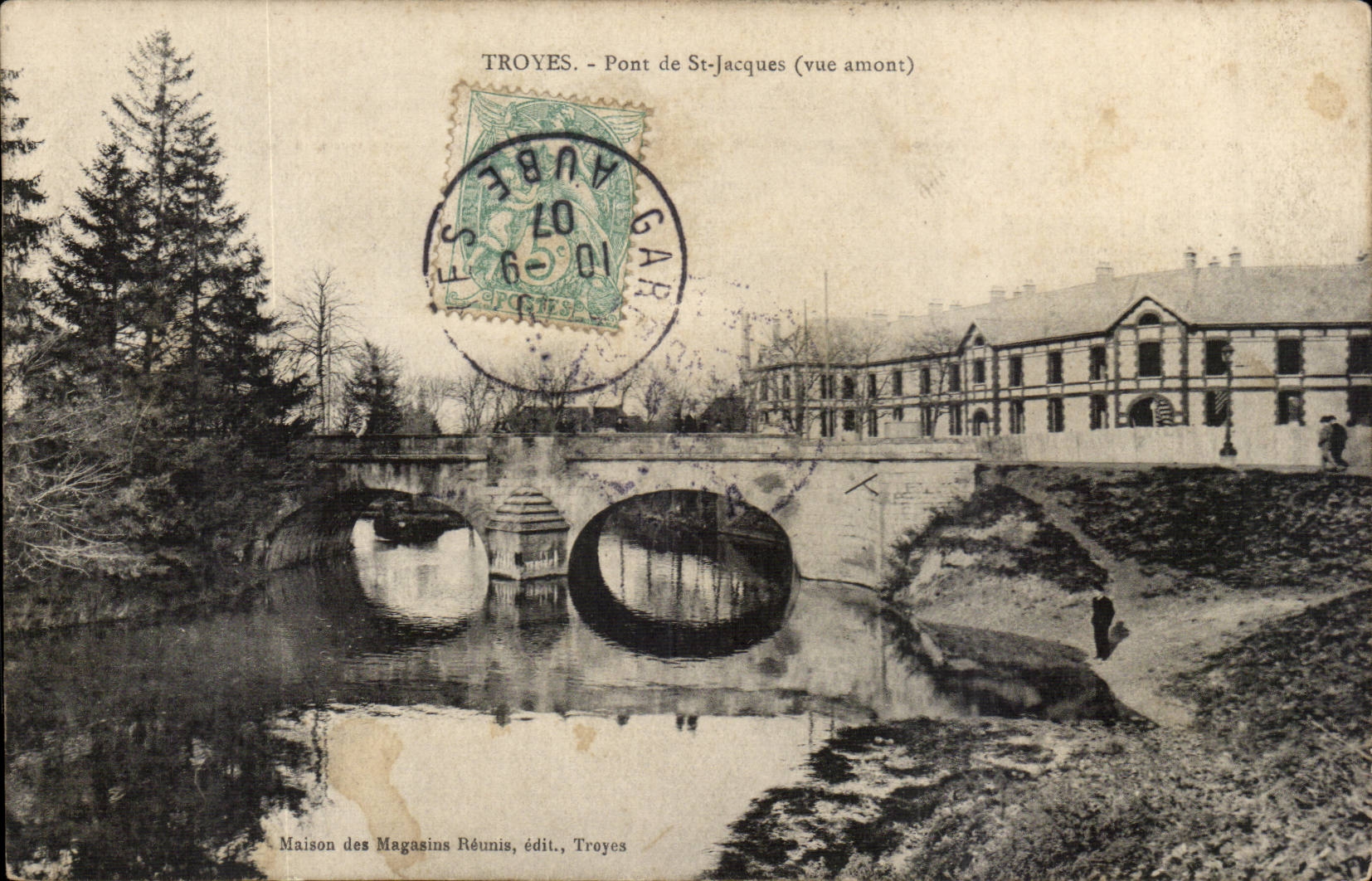 Troyes CPA Bridge of St Jacques (seen upstream)