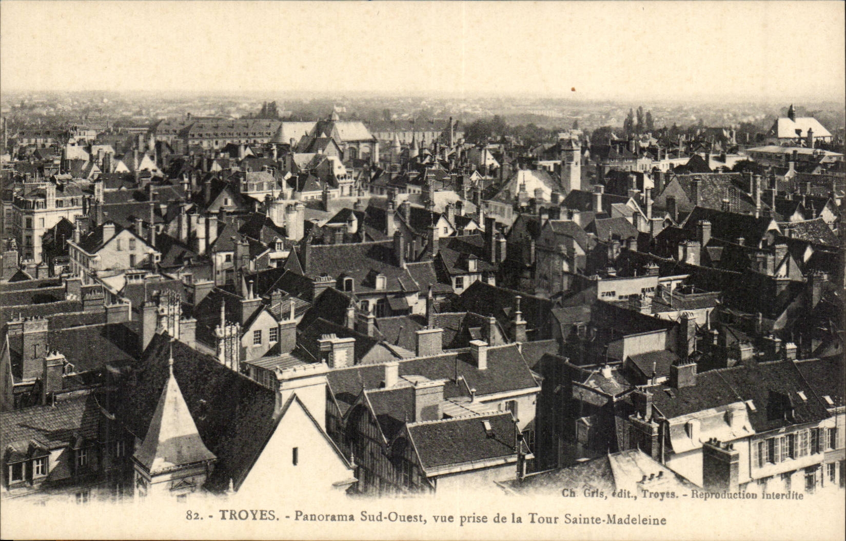 TRoyes CPA Western Southern Panorama seen from of the Tower Sainte Madeleine