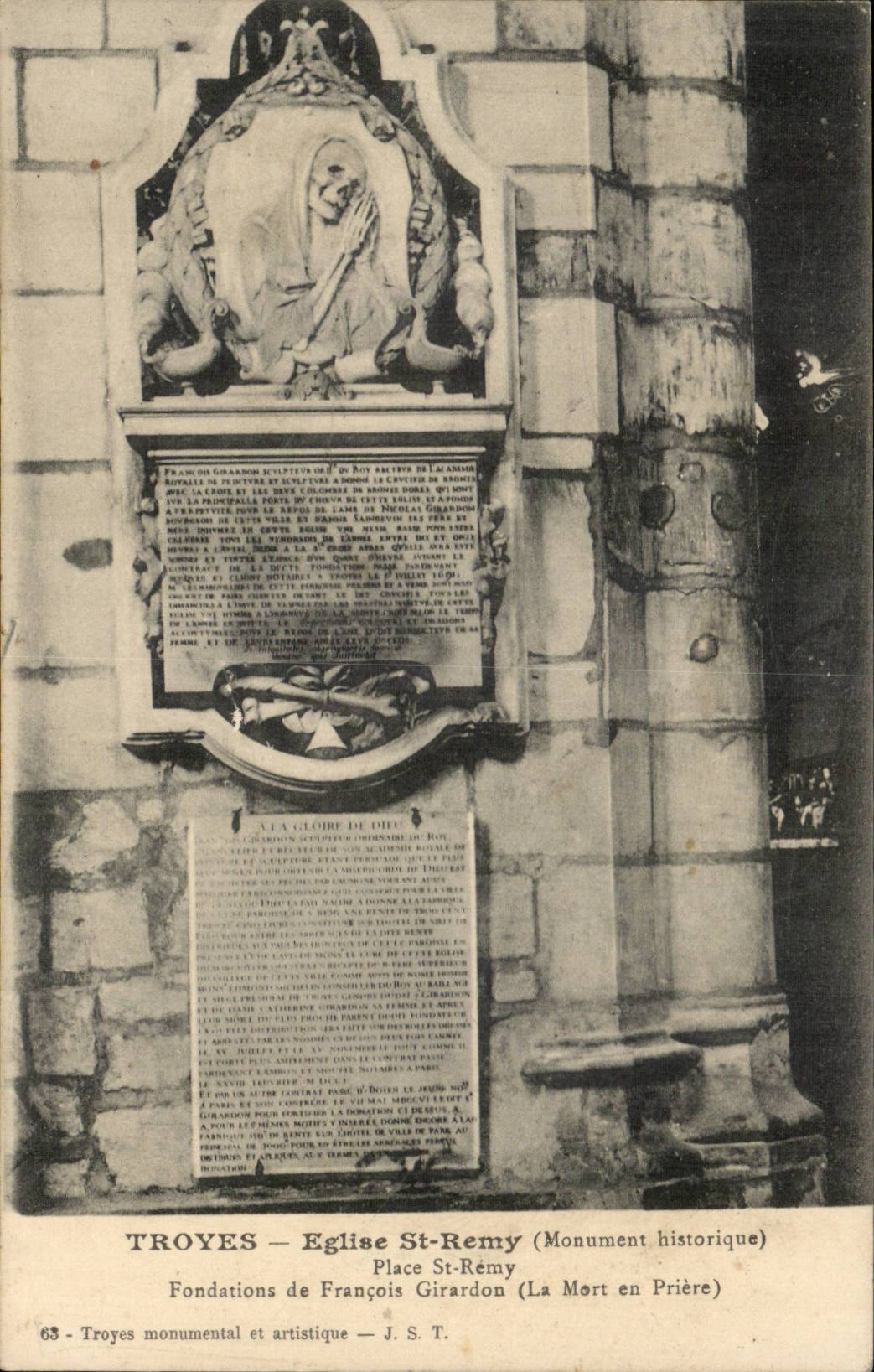 TRoyes CPA Eglise Saint ReMy places St Remy Fondations of François Girardon (death in prayer)