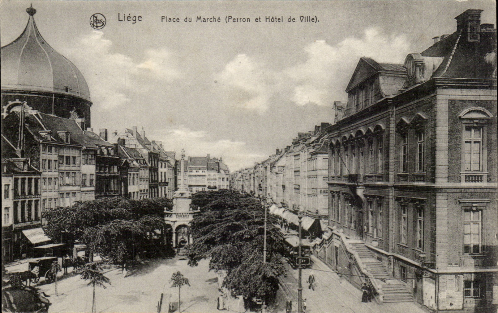 Belgie Belgium CPA Liege Places market (perron and town hall)