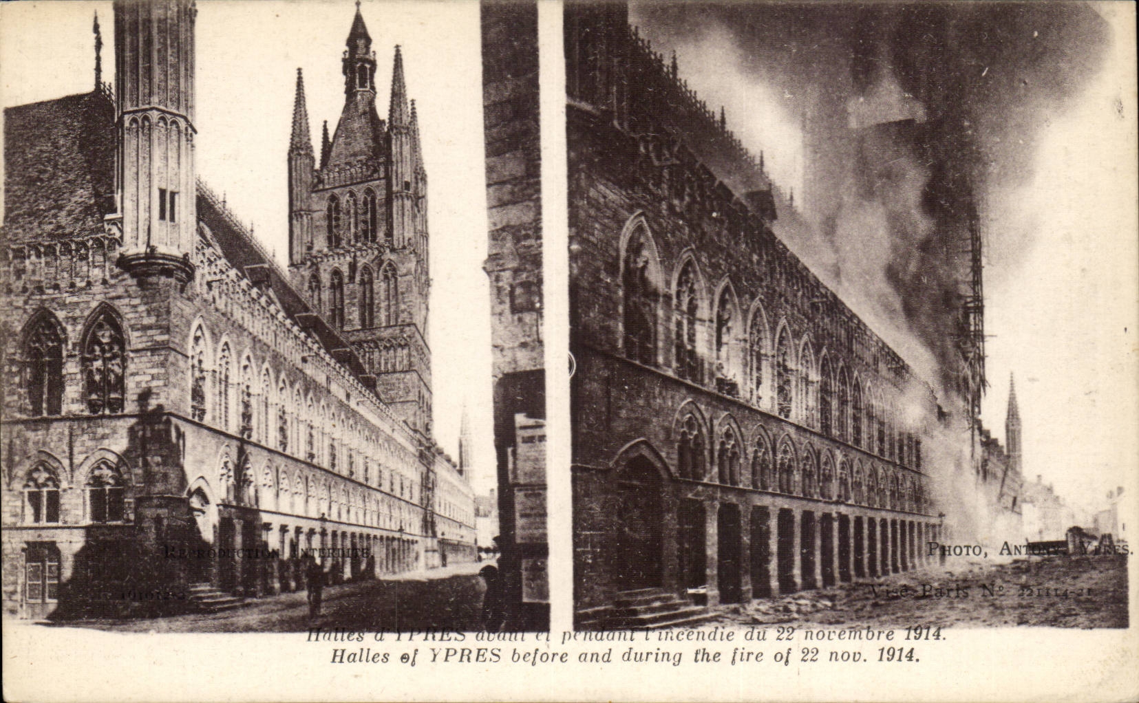 CPA Belgium Ypres Markets before and after the fire of November 22nd 1914