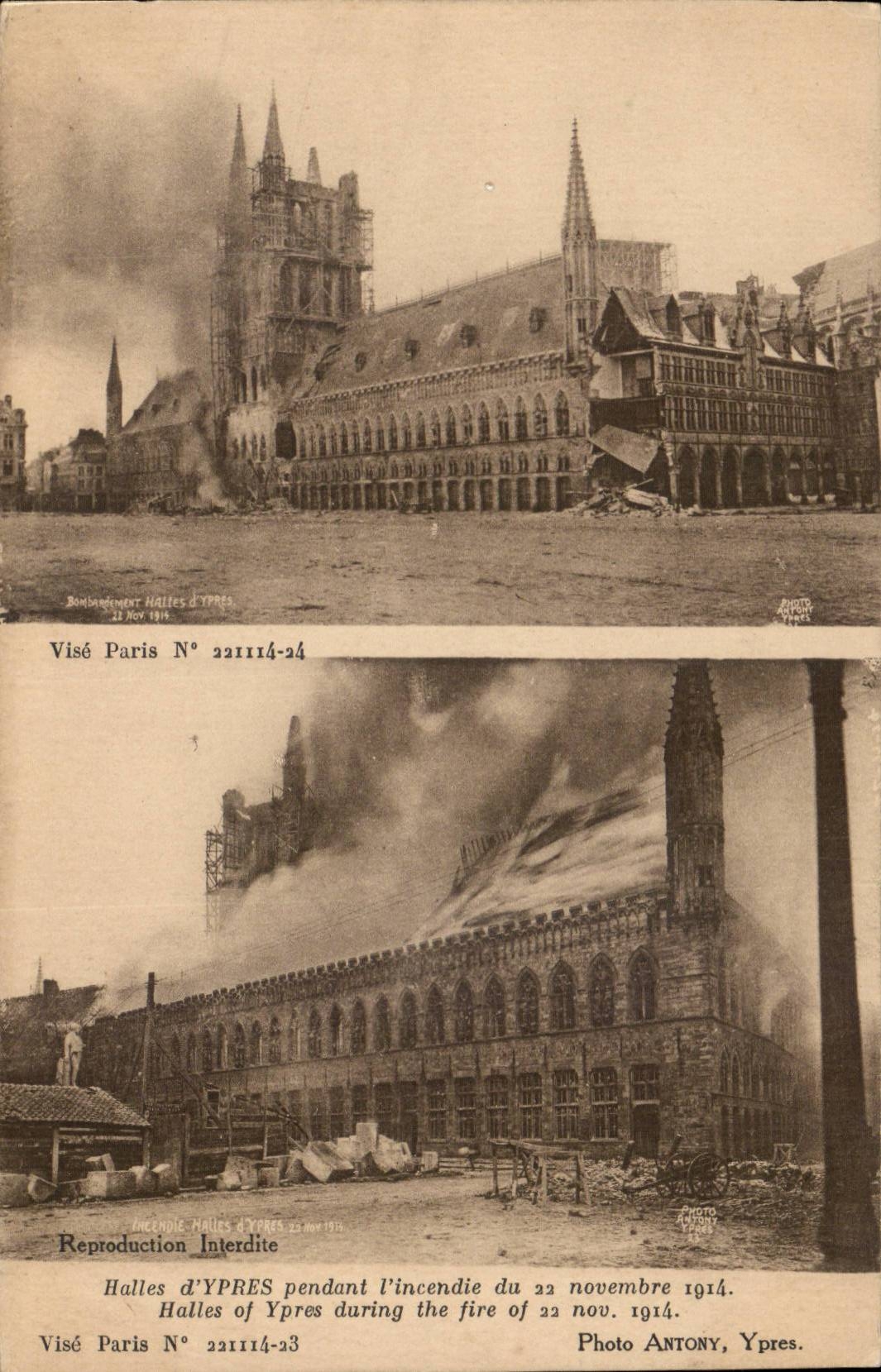 CPA Belgium Ypres Markets during the fire of November 22nd 1914