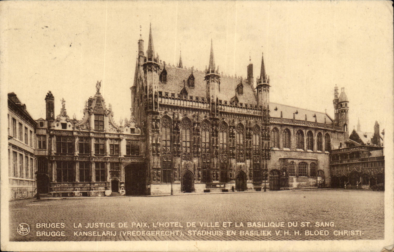CPA Belgium Bruges district court the town hall and the basilica of St Blood
