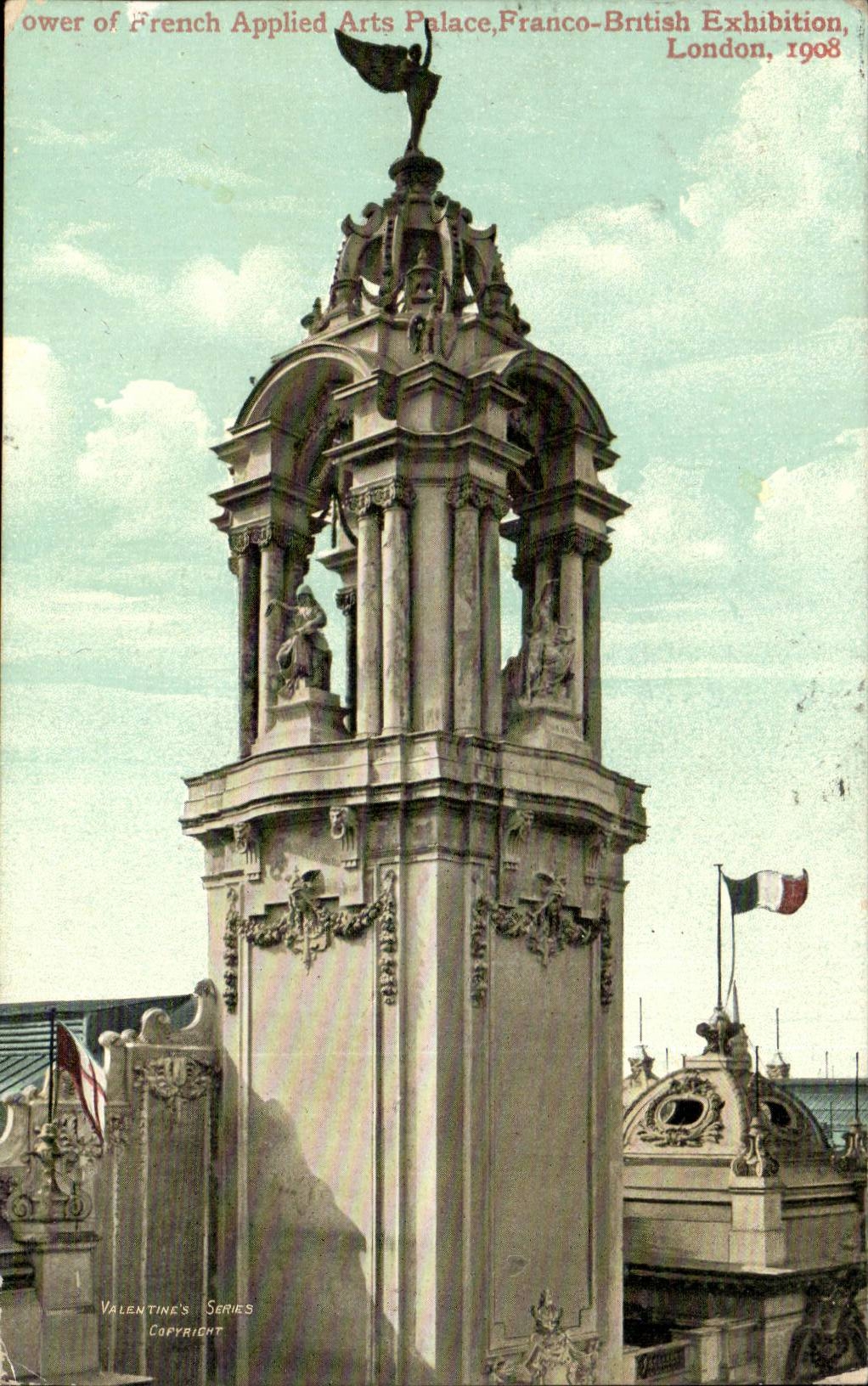The United Kingdom Great BRitain CPA Tower off applied arts de luxe hotel Free British exhibition 1908