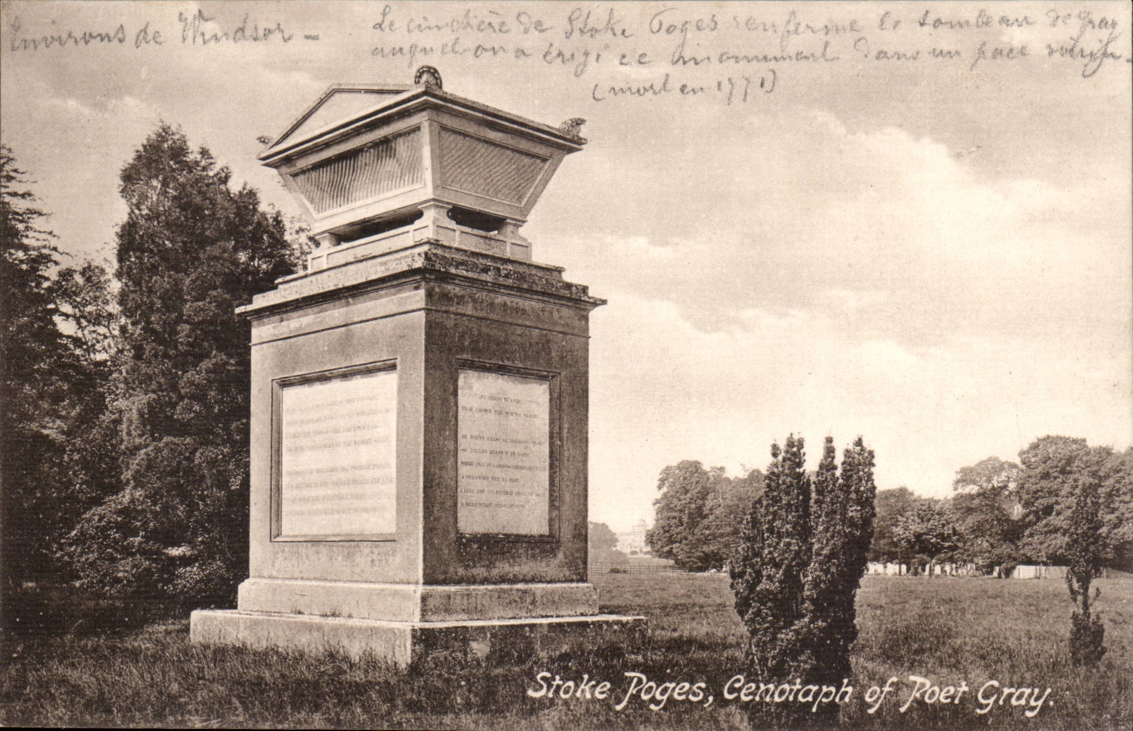 The United Kingdom Great Britain CPA Stoke Poges Cenotaph off poet Gray