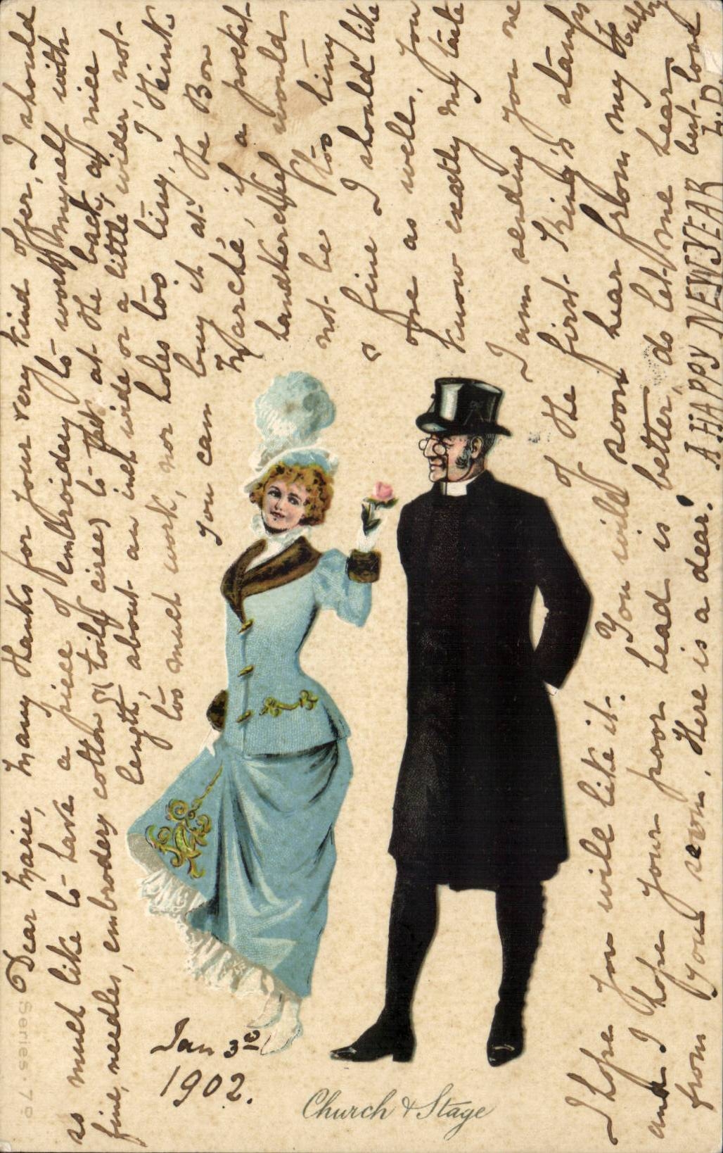 CPA Fantaise Coupl Church training course