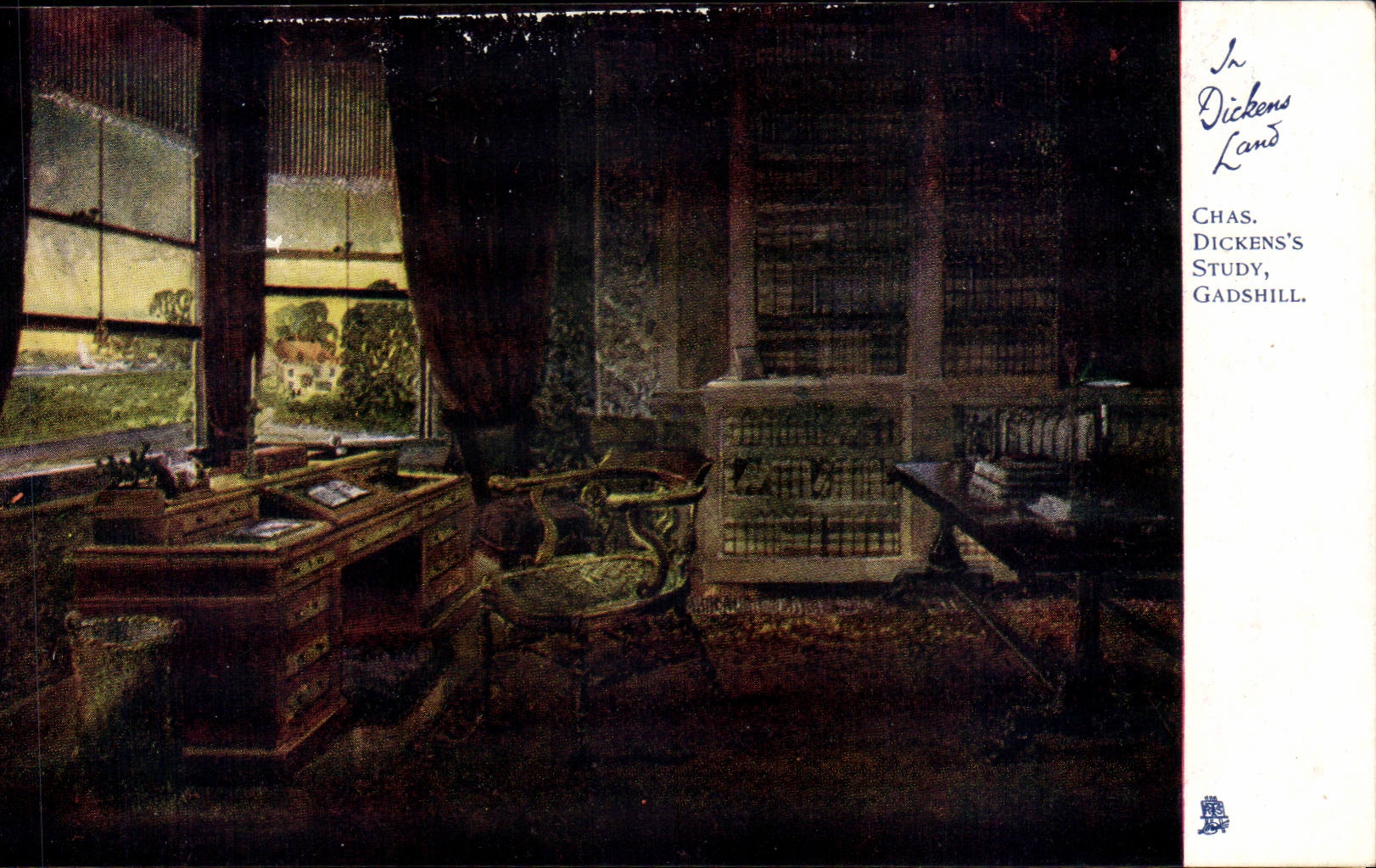 Grande Bretagne Great BRitain CPA Chas Dicken's Study Gadshill (bibliotheque library)