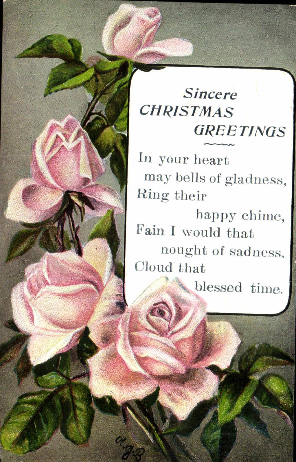 The United Kingdom Great BRitain CPA Fantasy Christmas greetings pink flowers