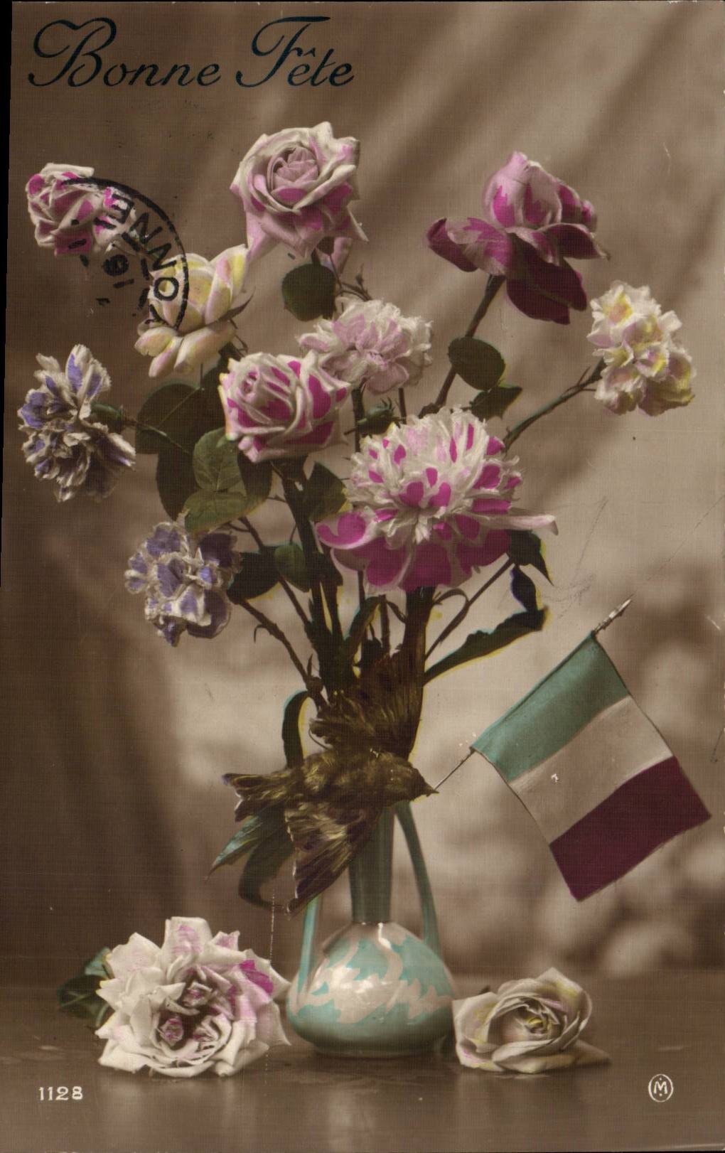 Fantasy - Good Festival - Flower and flag - CPA