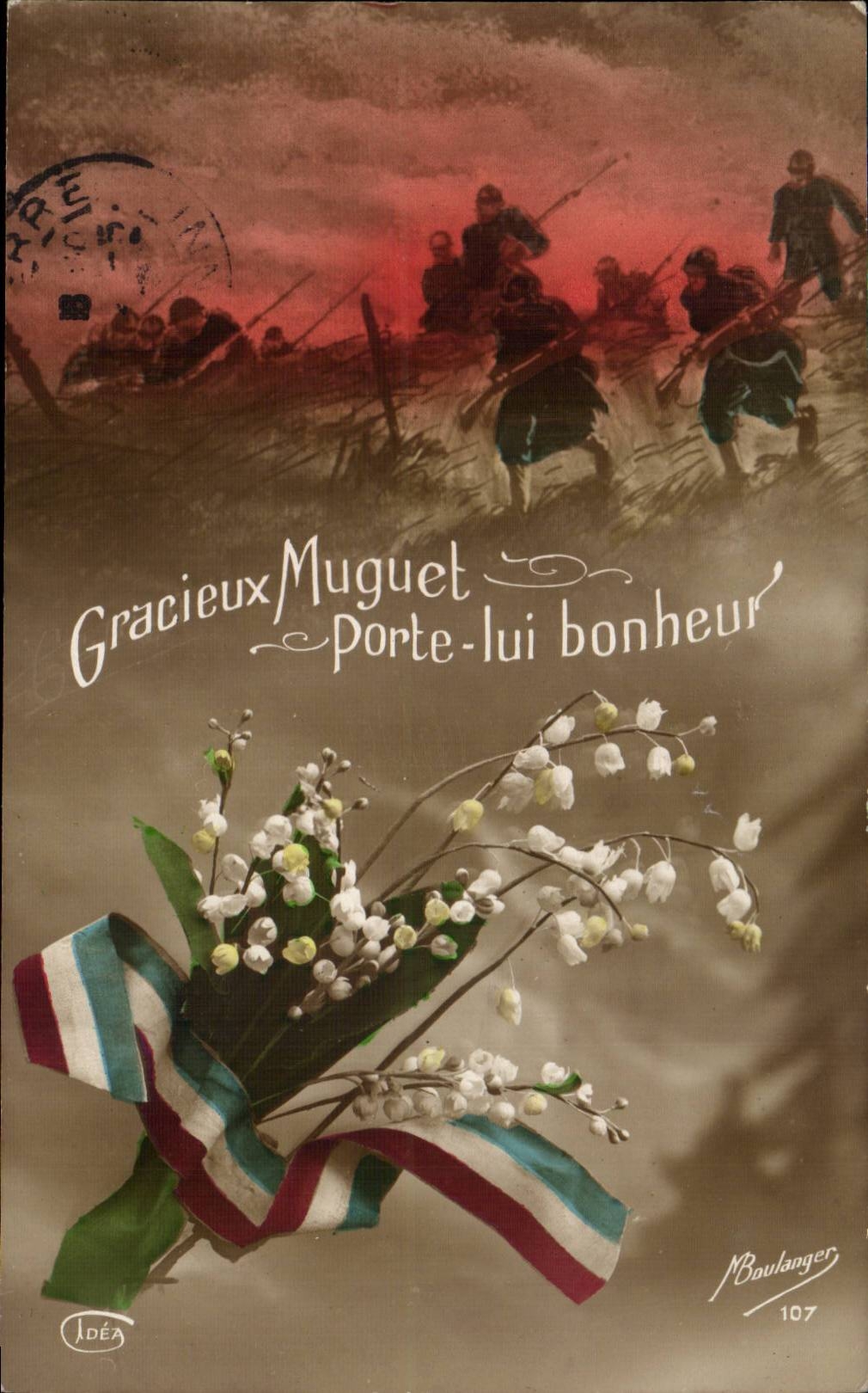 Phantasie - Militaria - sodat - liebenswurdige Lilie des Tales tragt zu ihm Gluck - Markierungsfahnenband lilly weg vom Tal - CPA