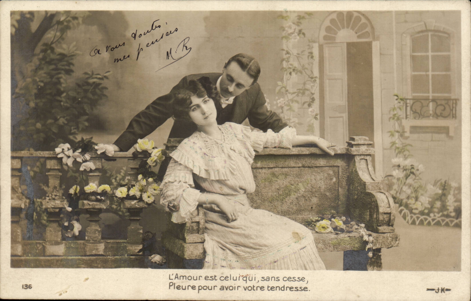 Fantaisie - Couple - L'Amour est celui qui sans cesse Pleure pour avoir votre tendresse - CPA