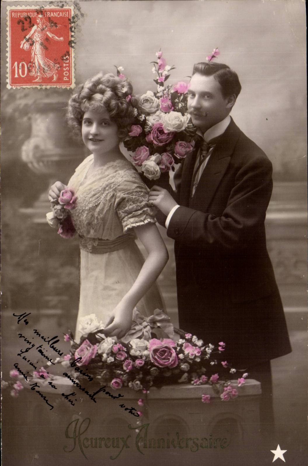 Fantaisie - Couple - Heureuse Anniversaire - CPA 