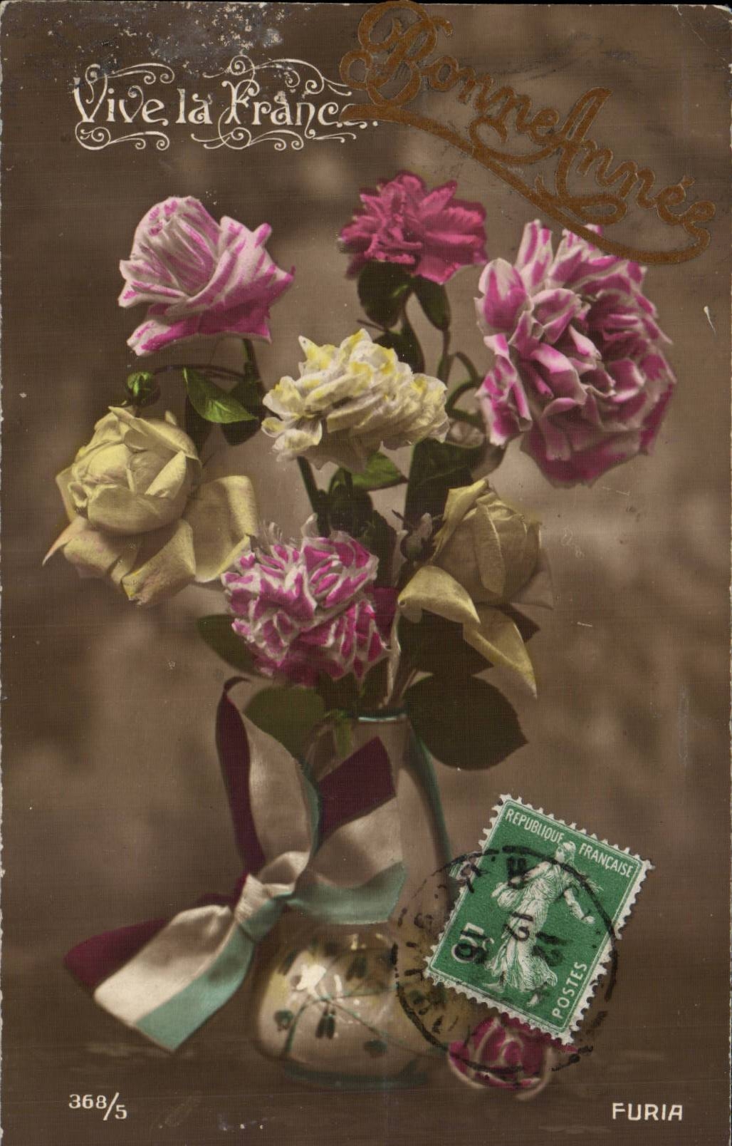 Fantaisie - bouquet - Bonne Annee - Vive la France - CPA 