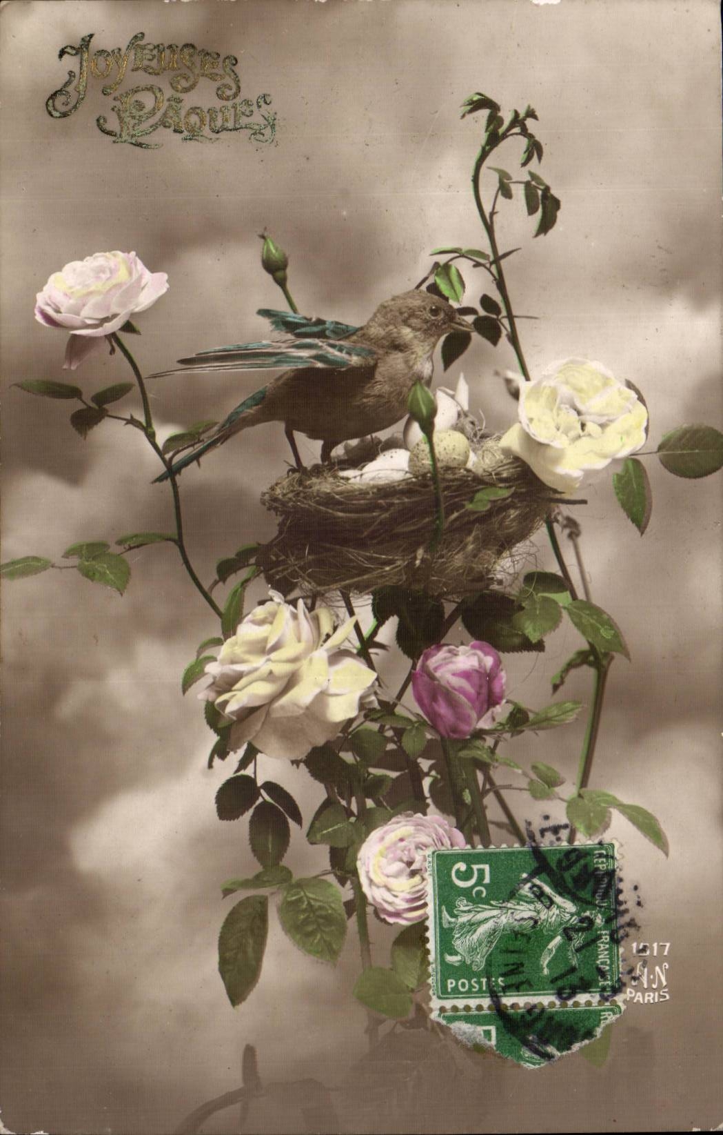 Phantasie - Festival - frohliches Ostern - Vogel und Nest - Vogel und ihr Nest - CPA