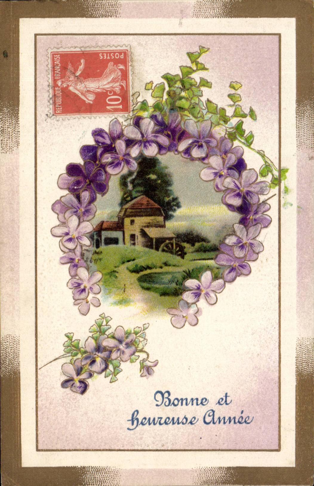Fantaisie - Fete - Bonne et Heureuse Annee - Petite Village - CPA 