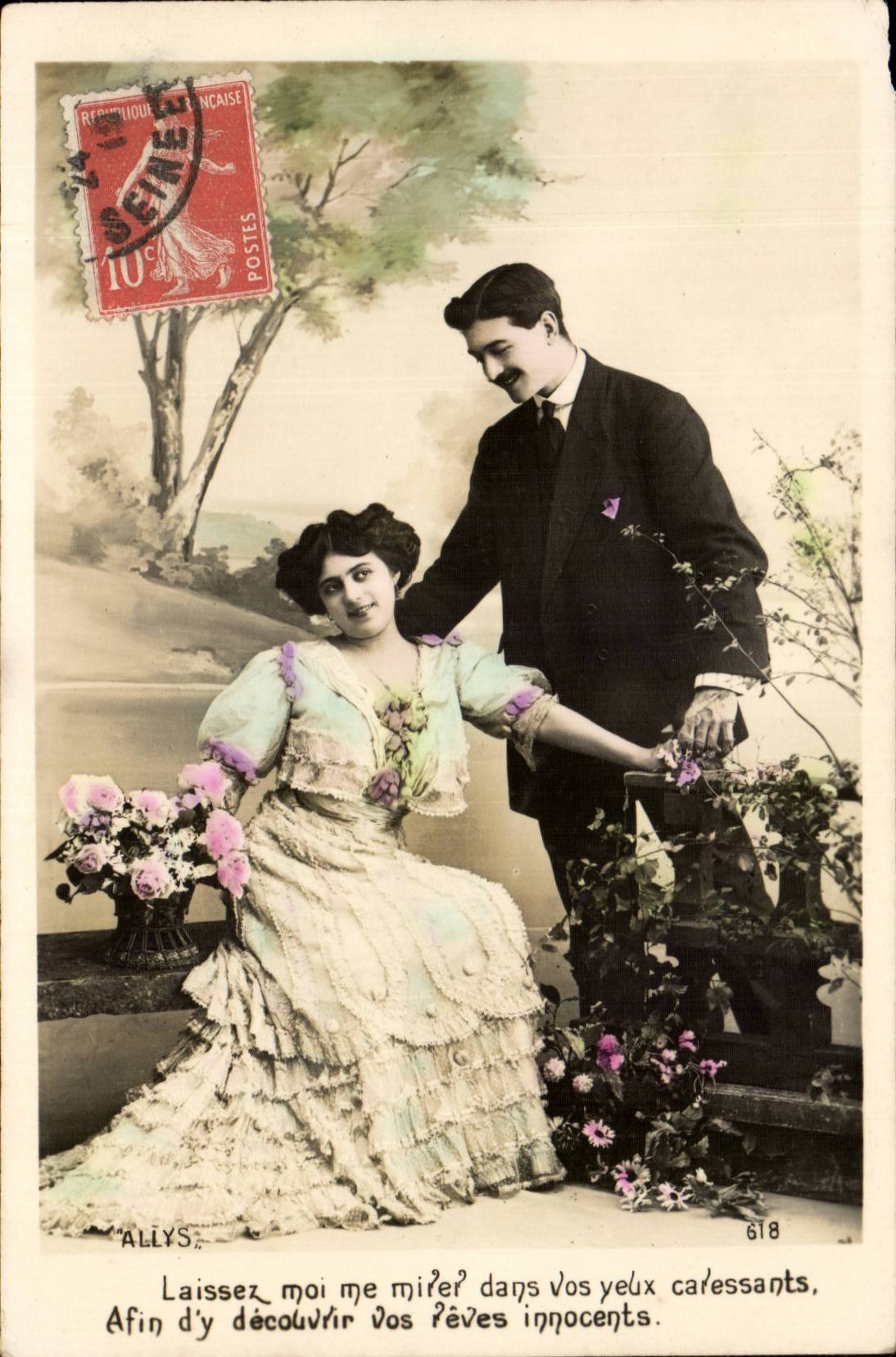 Fantaisie - Couple - Laissez moi me mirer dans vos yeux caressants - CPA 