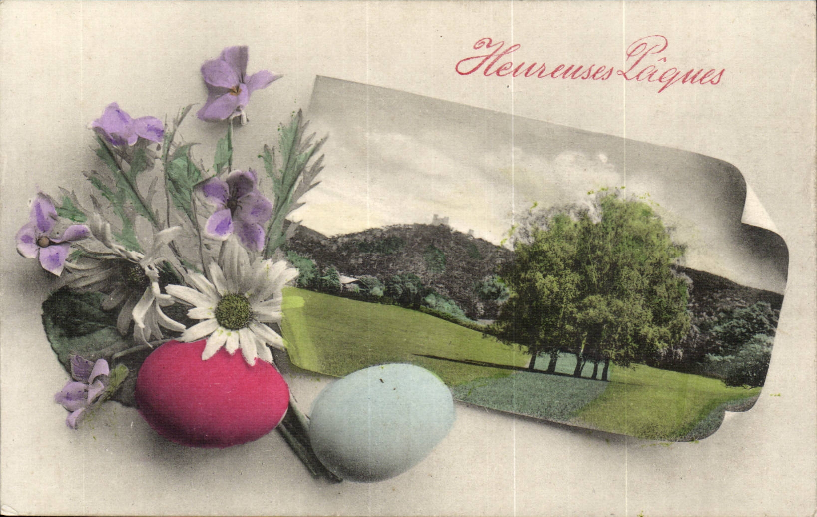 Phantasie - Festival - gluckliches Pacques - ouefs und Blumen - CPA