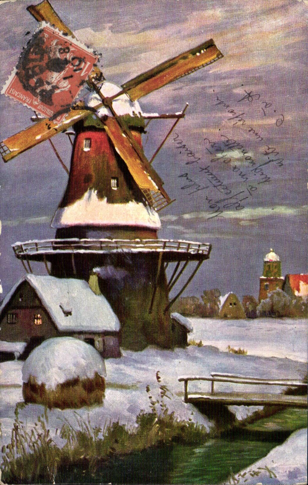 Mill under snow - windmill in winter - winter - CPA
