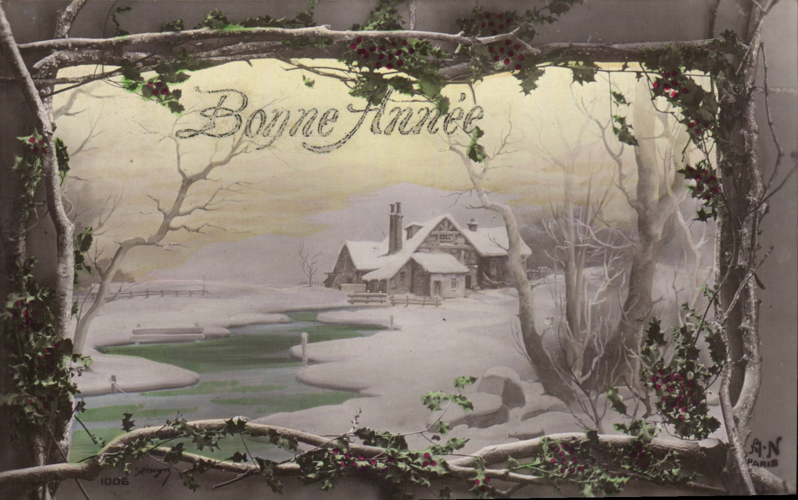 Fete - Bonne Annee - Maison sous neige - CPA 