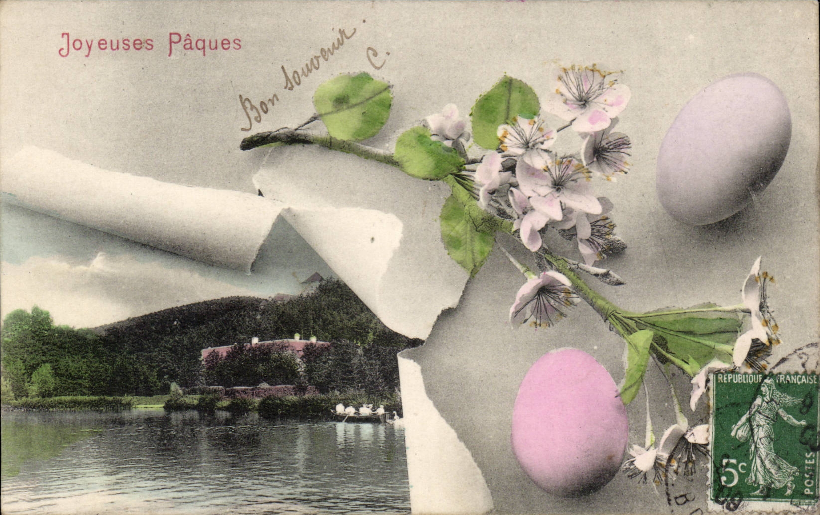 Phantasie - Frau - frohliches Ostern - Eier - frohliche Ostern - CPA