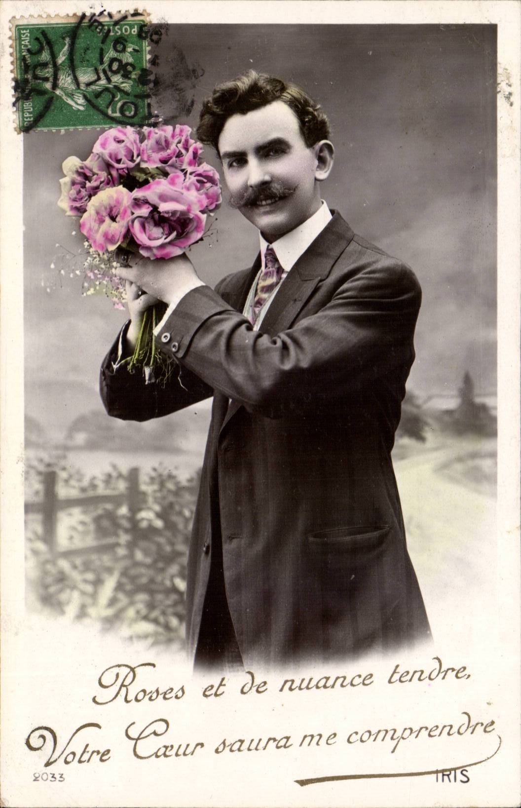 Fantasy - Man - Roses and of the nuance to tighten your heart will be able to include/understand me - CPA -