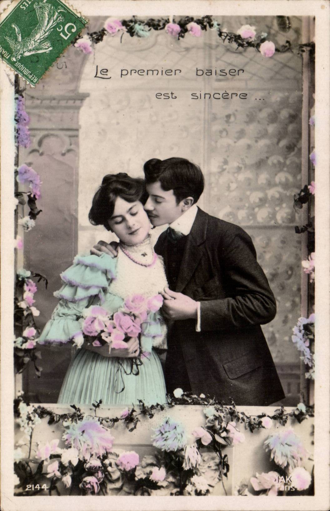 Fantaisie - Couple - Le Premier baiser est sincere - CPA -
