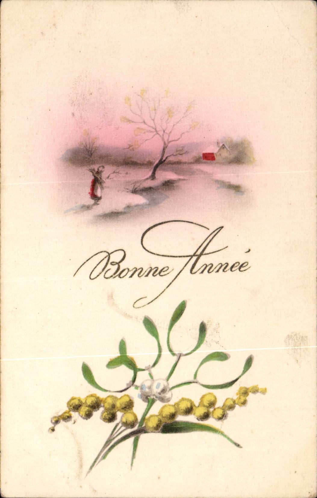 Fantaisie Fete - Bonne Annee - Holly branch - CPA -