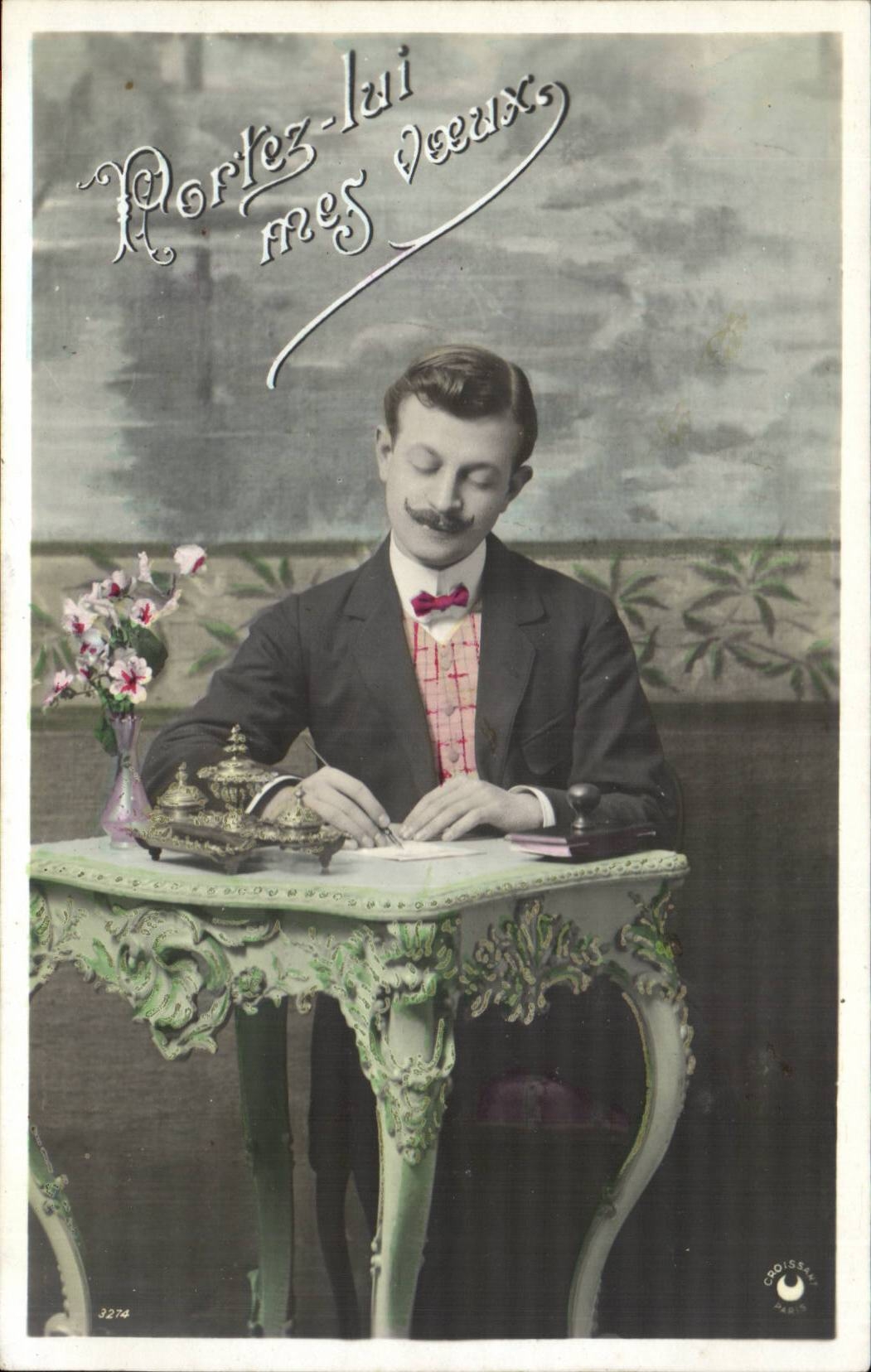 CPA Fantasy Man Carry to him my wishes (Renee Mougeot Louvemont Marne)