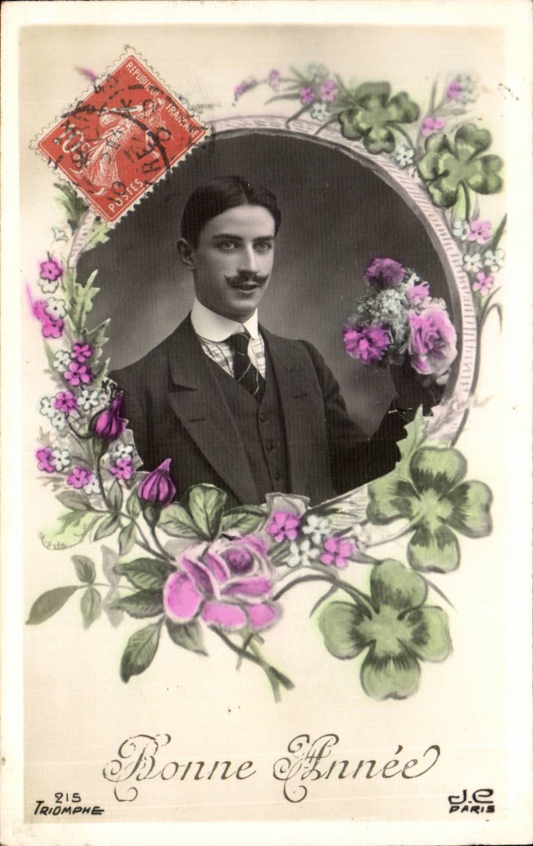 Fantasy - Man - Happy New Year - handsome man with thick mustache - CPA