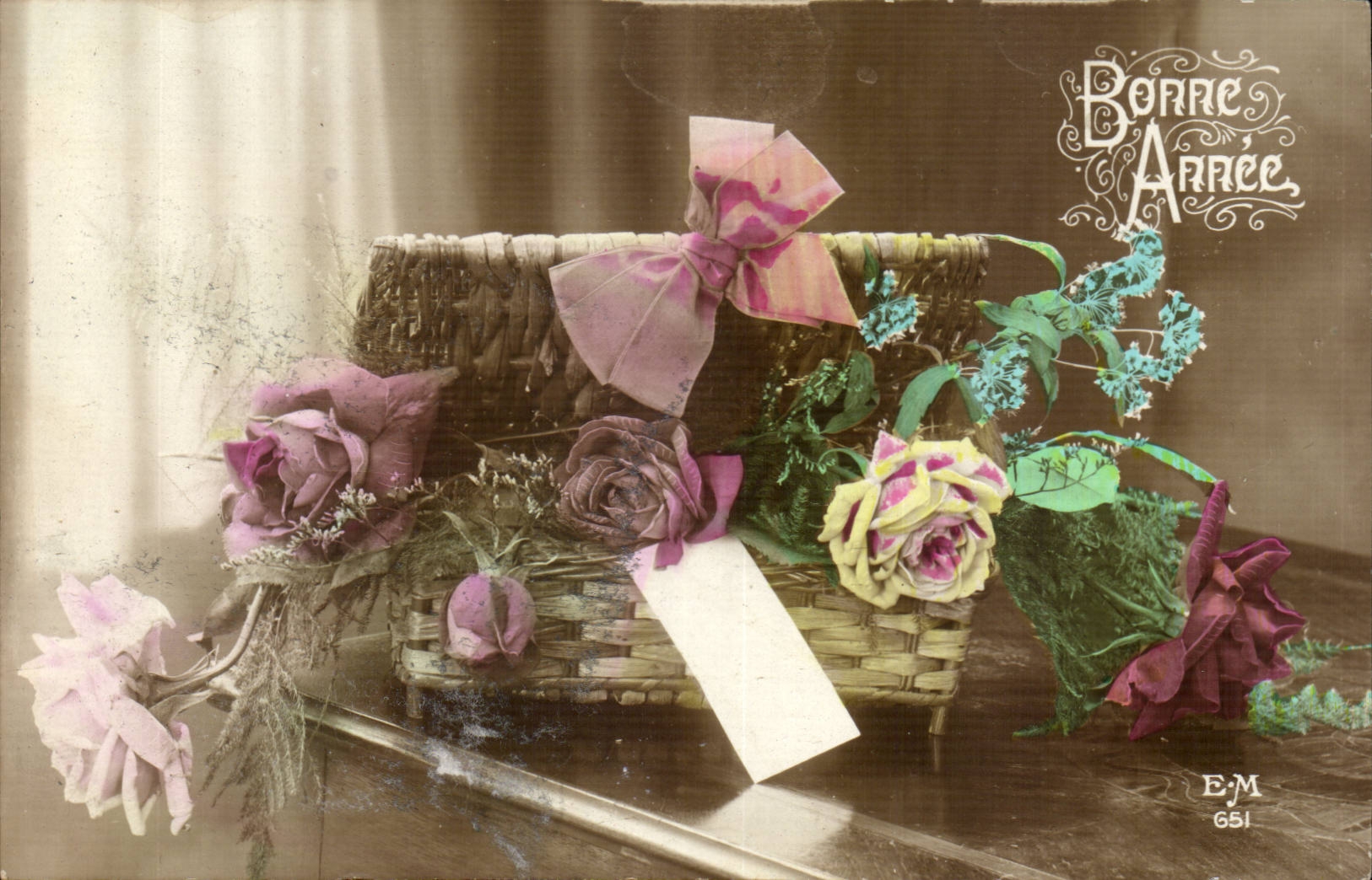 Fantaisie - Bonne Annee - fleurs - CPA 