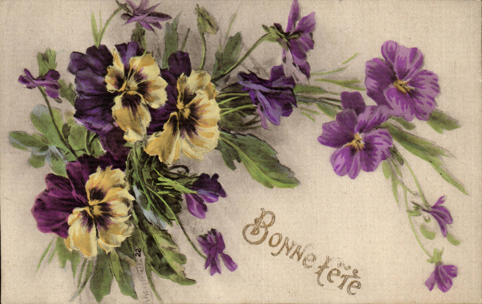 Fantasy - Good Festival - Flowers thought - pansies - CPA