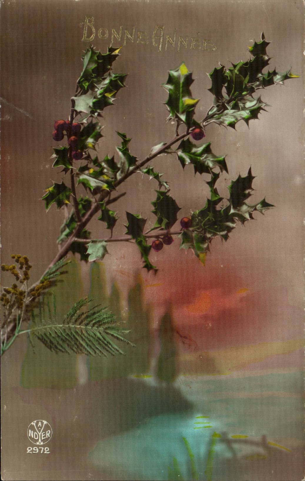 Fantaisie - Bonne Annee - Holly - CPA 
